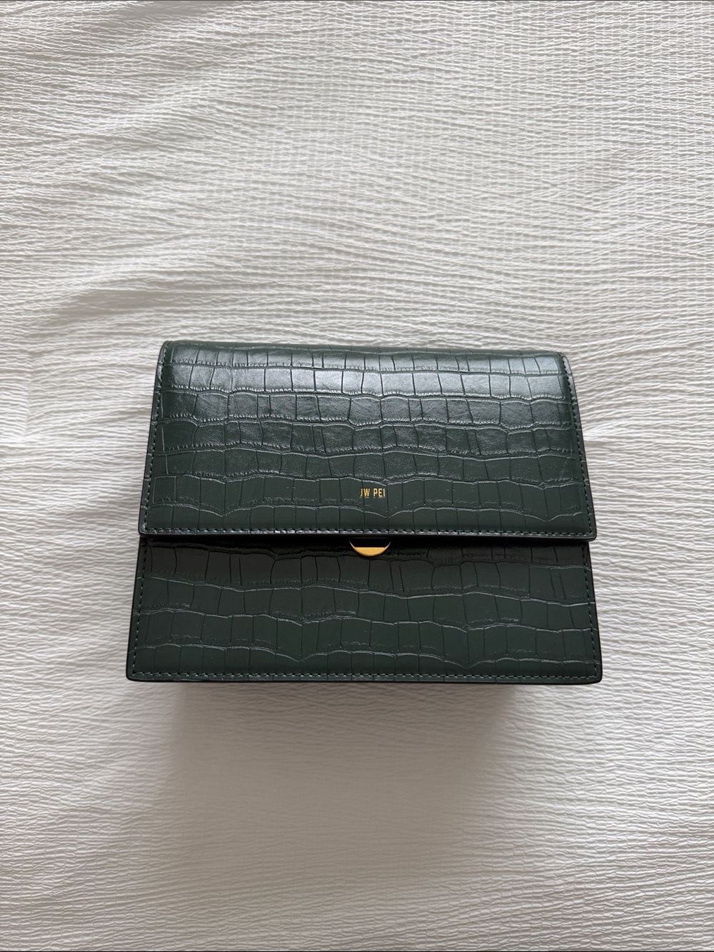 JW PEI Forest Green Croc-Embossed Crossbody Bag with Gold Accent
